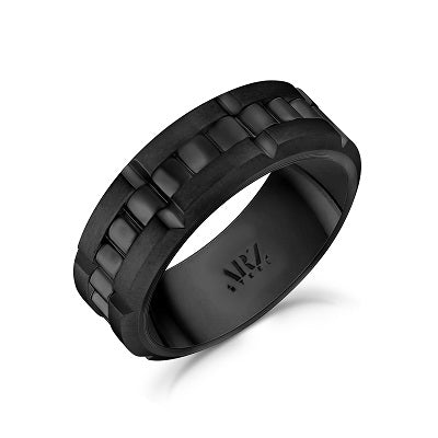 ARZ Steel 8mm Matte & Shiny Black Spinner Ring