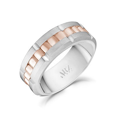 ARZ Steel 8mm Matte & Shiny RG Two Tone Spinner Ring