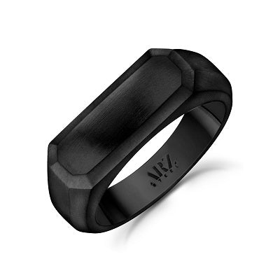 ARZ Steel Matte Black Steel Rectangle Signet Ring