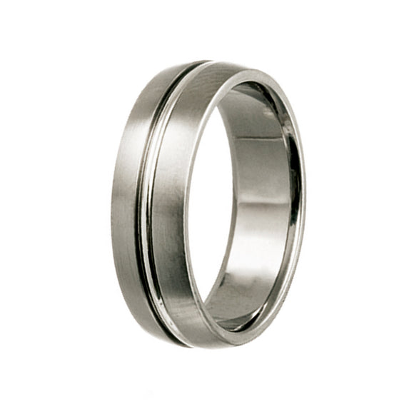 Titanium with Silver Center Line Inlay Wedding Band (7mm)