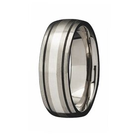 Titanium with Silver & Black Enamel Inlay Wedding Band (7mm)