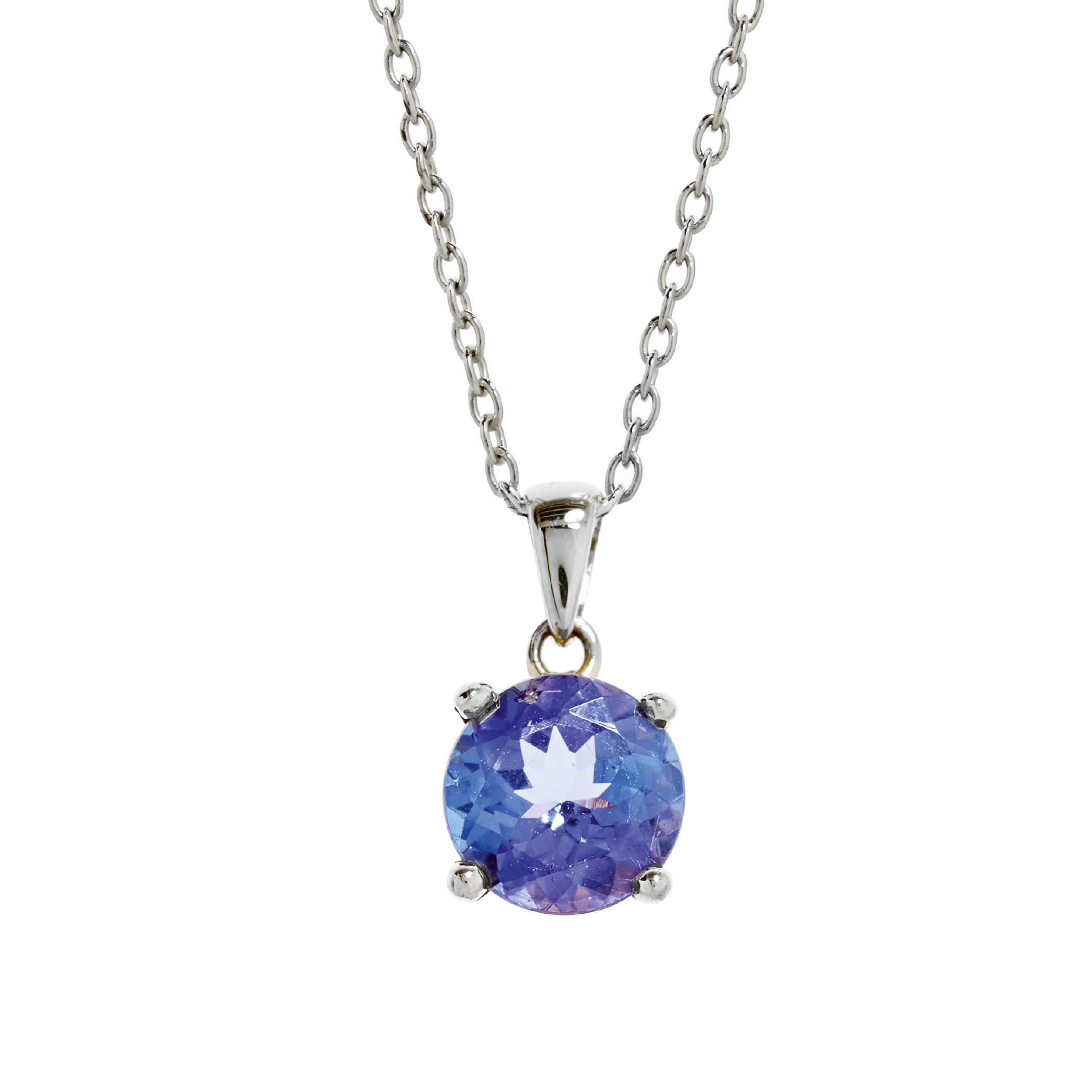 9ct White Gold 4 Claw Tanzanite Pendant