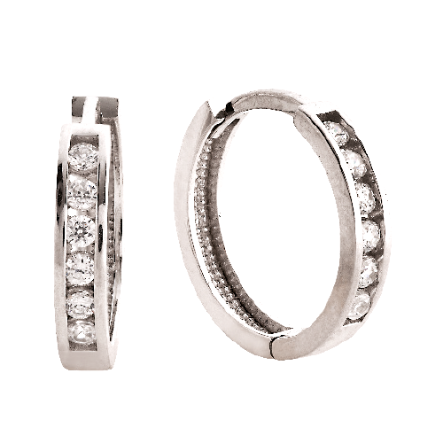 9ct White Gold Cubic Zirconia Channel Huggie Earrings