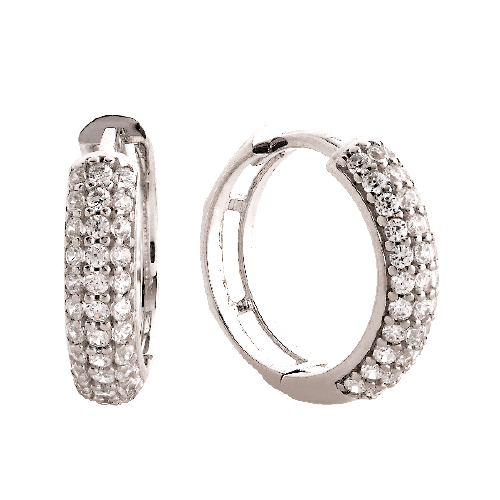 9ct White Gold Cubic Zirconia Pavé Huggie Earrings