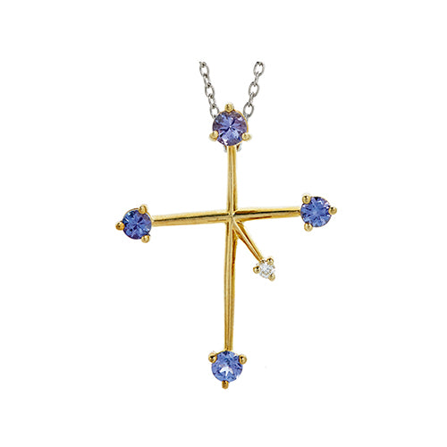9ct Yellow Gold Tanzanite Southern Cross (1 x 3mm, 3 x 3mm)
