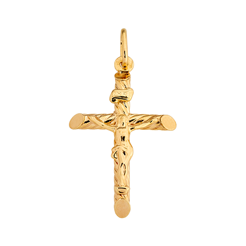 9ct Yellow Gold Crucifix Cross Pendant - Rope Design 33mm