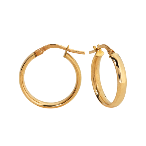 9ct Yellow Gold Tube 1.5mm Round Hoop Earrings (14mm)