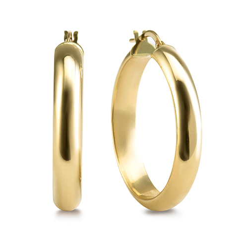 9ct Yellow Gold 5 x 2.5mm Half Round Tube Hoop Earrings (25mm)