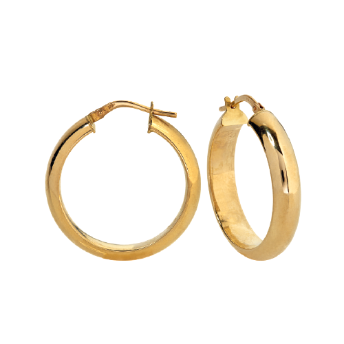 9ct Yellow Gold Half Round Tube 5 x 2.5mm Hoop Earrings (20mm)