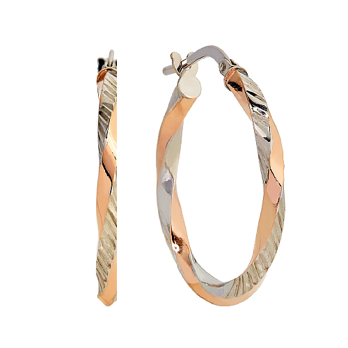 9ct Rose & White Gold Twisted Hoop Earrings (26mm)
