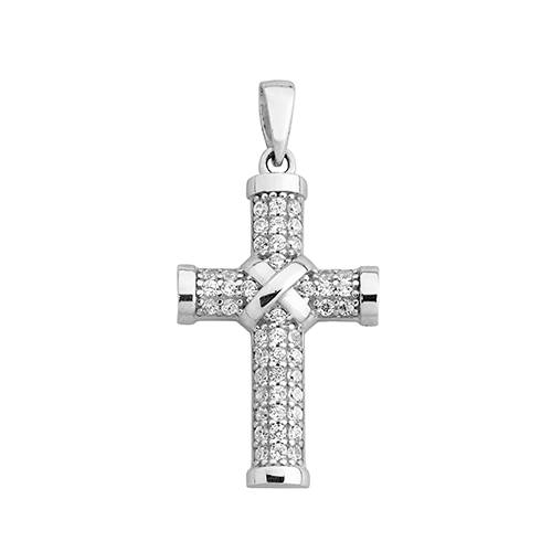 9ct White Gold Cubic Zirconia Fancy Cross Pendant (23mm) – Harris