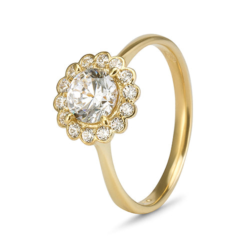 9ct Yellow Gold Cubic Zirconia Halo Ring (0.75ct)