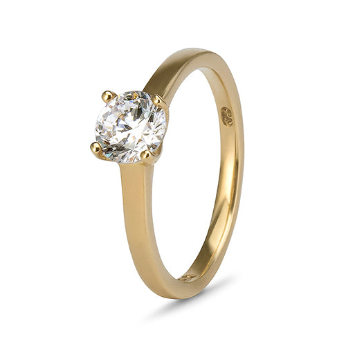 9ct Yellow Gold Cubic Zirconia 4 Claw Solitaire Ring (0.75ct)