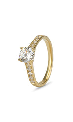 9ct Yellow Gold Cubic Zirconia 4 Claw Solitaire & Pave' Shoulders Ring (0.75ct)