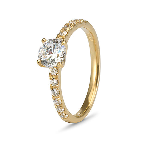 9ct Yellow Gold Cubic Zirconia 4 Claw Solitaire & Pave' Shoulders Ring (0.75ct)