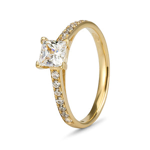 9ct Yellow Gold Cubic Zirconia Princess Cut With Pave' Shoulders