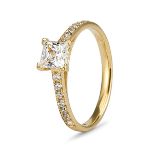 9ct Yellow Gold Cubic Zirconia Princess Cut With Pave' Shoulders Ring (0.75ct)