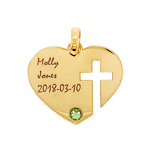 9ct Yellow (White or Rose) Gold Cross Cut Out Heart Pendant (17.9x15.8mm) - Engrave your own name and date