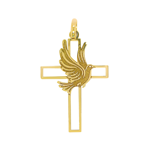 9ct Yellow Gold Cross With Dove Detail Pendant (19.3x29.1mm)