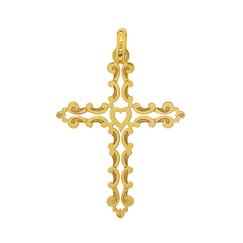 9ct Yellow Gold Swirl Design Cross Pendant (22.0x29.1mm)