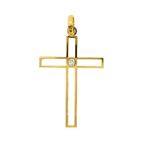 9ct Yellow Gold Cross With Diamond Accent Pendant (18.4x29.1mm)