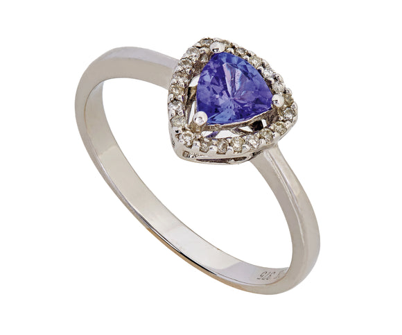 9ct White Gold Trillion Cut Tanzanite & Diamond Ring (T0.35ct;D0.08ct)