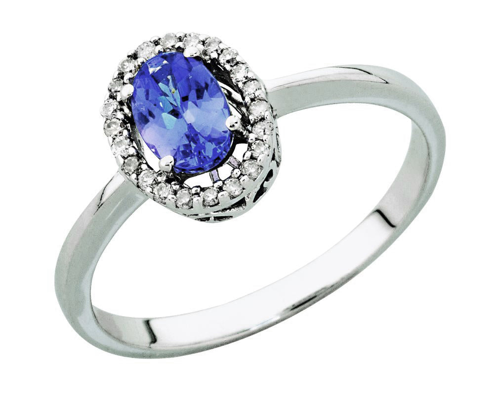 9ct White Gold Oval Tanzanite & Diamond Ring (T0.40ct,D0.09ct)