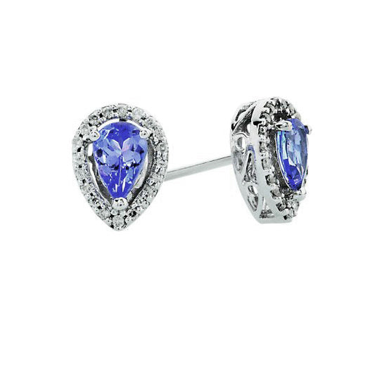 9ct White Gold Pear Tanzanite & Diamond Stud Earrings (T0.64ct;D0.16ct)