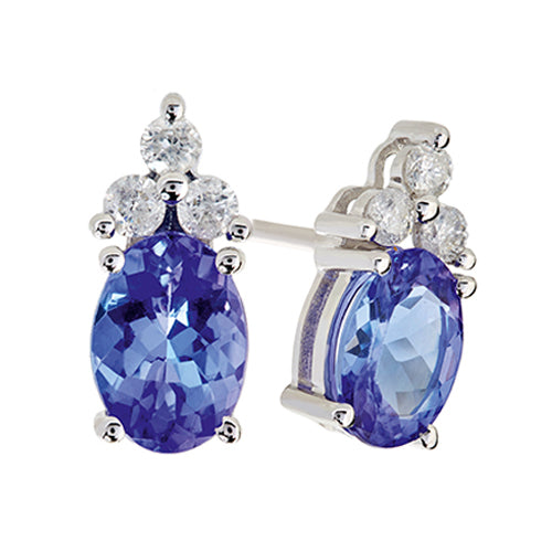 9ct White Gold Oval Tanzanite & Diamond Stud Earrings (T0.64ct;D0.16ct)