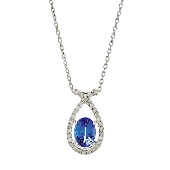 9ct White Gold Oval Tanzanite and Diamond Pendant (T0.8ct;D0.16ct)