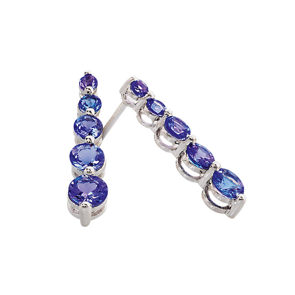 9ct White Gold 5 Stone Round Tanzanite Drop Earrings (T1.36ct)