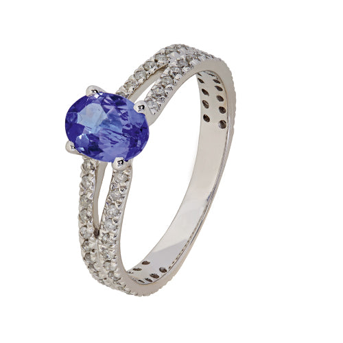 9ct White Gold Oval Tanzanite & Diamond Ring (0T.75ct;D0.30ct)