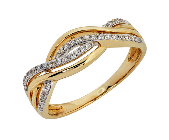 9ct Yellow Gold Twisted Diamond Dress Ring (0.15ct)