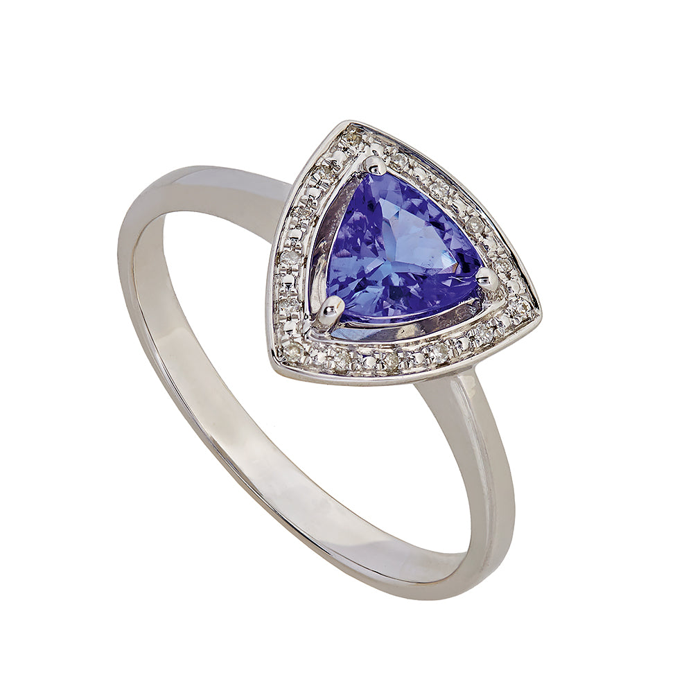 Trillion Cut Tanzanite & Diamond Ring - 9ct White Gold