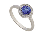 9ct White Gold Round Tanzanite & Diamond Ring (T0.88ct, D0.03ct)