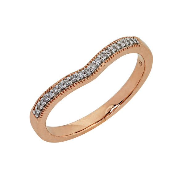 9ct Rose Gold Pave' Diamond Curved Ring (0.07ct)