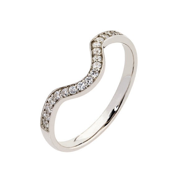 9ct/18ct White Gold Broad Curve Pave' Band (0.18ct)