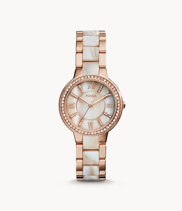 FOSSIL Virginia Rose-Tone & Horn Acetate Stainless Steel Watch