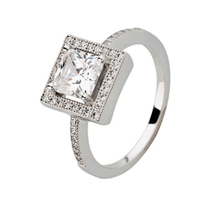 Silver Cubic Zirconia Princess Cut Halo Ring Sale Cape Town South Africa