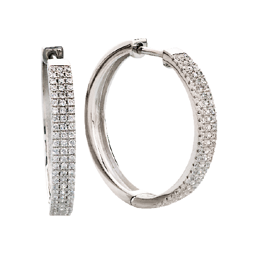 Silver Triple Row Cubic Zirconia Hoop Earrings