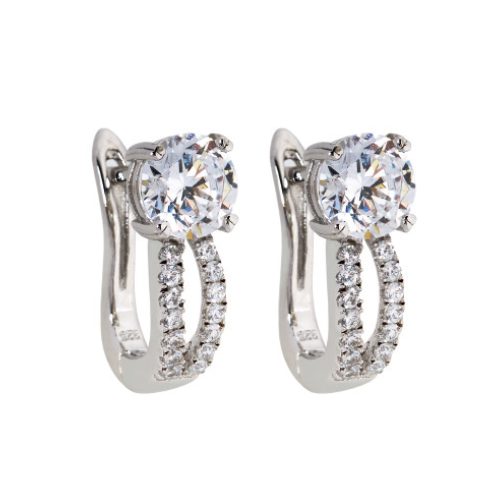 Silver Cubic Zirconia Huggie Earrings