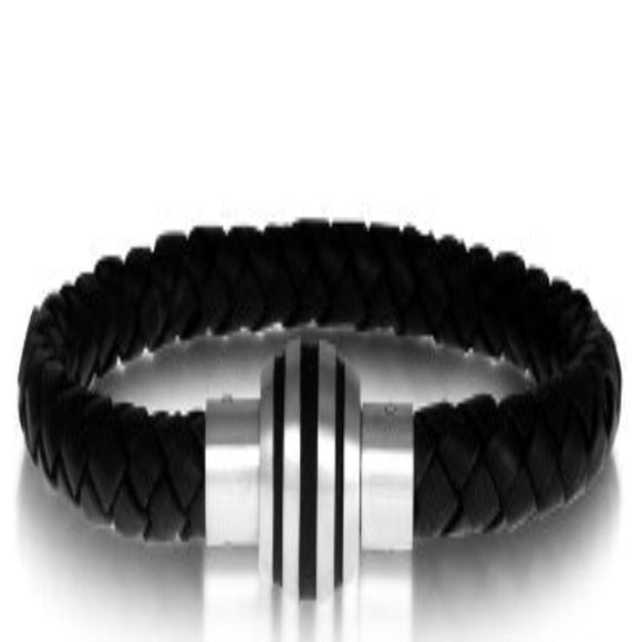 ARZ Steel Black Leather Bracelet