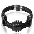 ARZ Steel Black Leather Bracelet