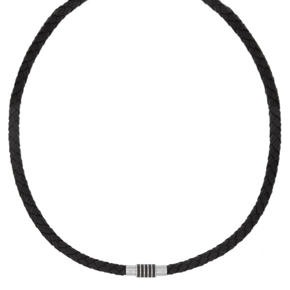 ARZ Steel Black Leather Necklace