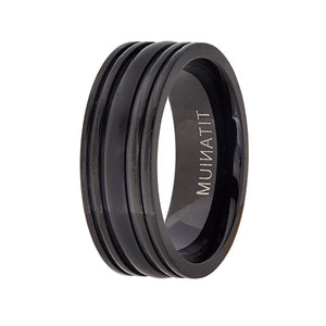 Black Colour Plated Titanium With Matt Inlay Wedding Band (8mm