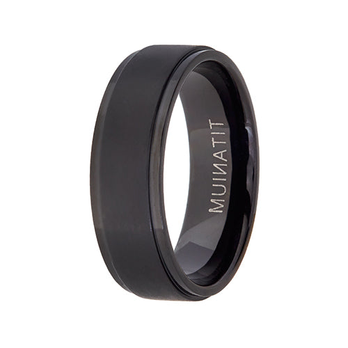 Black Colour Plated Titanium with Brushed Bevel Edge Wedding Band (7mm)