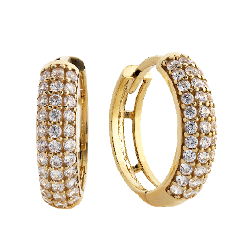 9ct Yellow Gold Cubic Zubic Pave' Set Huggie Earring