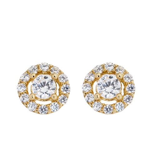 9ct Yellow Gold Cubic Zirconia Round Halo Stud Earrings