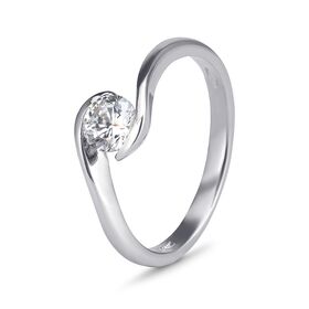 9ct White Gold Round Brilliant-Cut Diamond Engagement Swirl Setting Ring